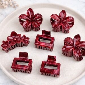 Burgundy flower hair claw clip (7 pieces)
